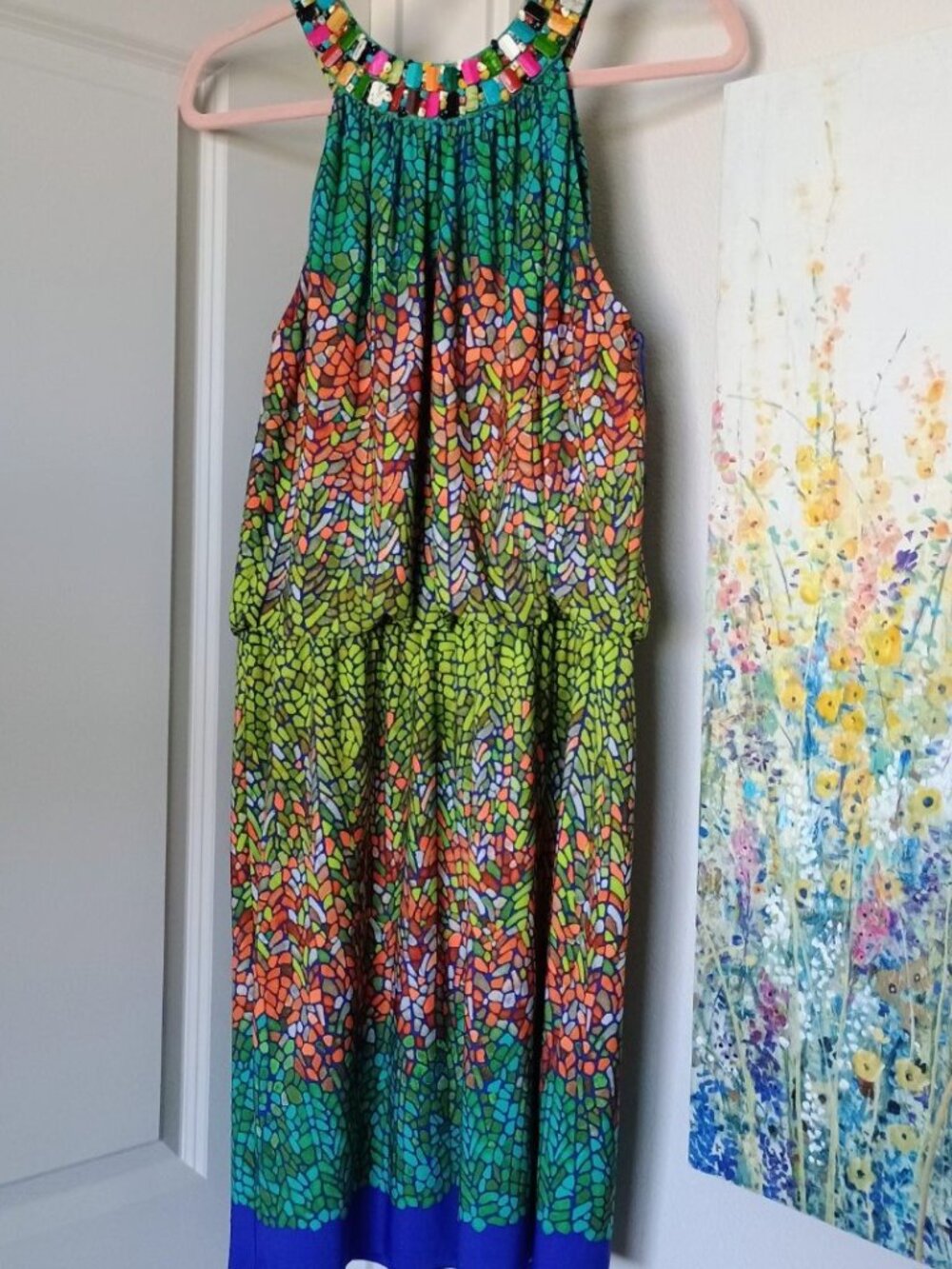 🩷💙💚   EEUC LONDON TIMES MOSIAC JEWELED NECK SLEEVELESS DRESS SIZE 12